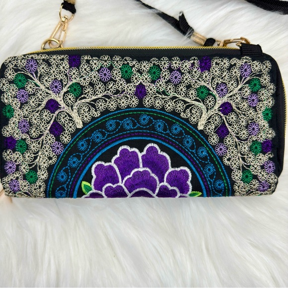 Wallet Ethnic Boho Embroidery Floral Small bags zipper fashion cross body - Picture 2 of 5